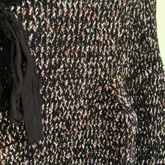 Zara Knit Black Pink Boucle Fringe Bow Neck Sweater Large Bloggers Fav - Picture 2 of 6